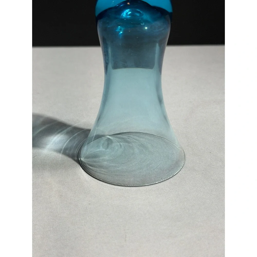 Vintage Blue Hand Blown Art Glass Bud Vase Hourglass Pedestal Base MCM